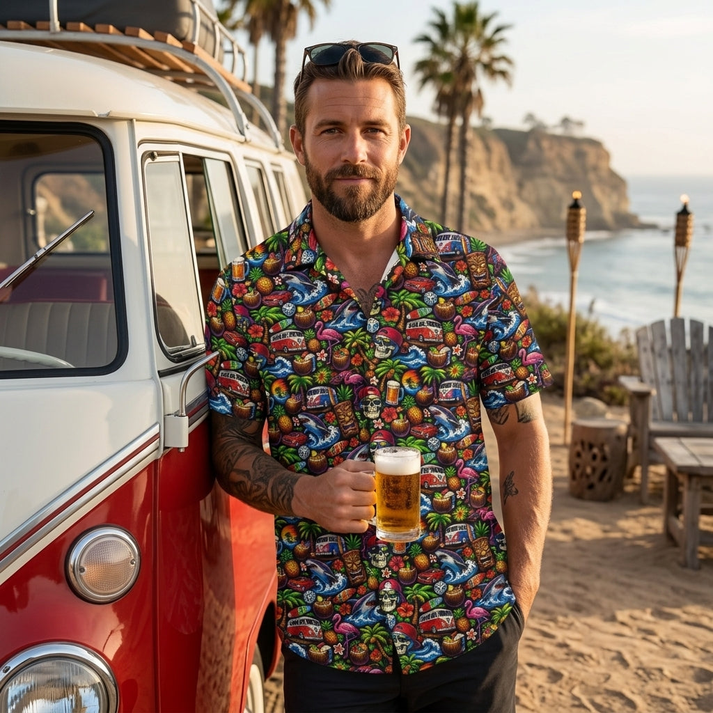 Skull Island Happy Hour Hawaiian Shirt (Resort Fit)