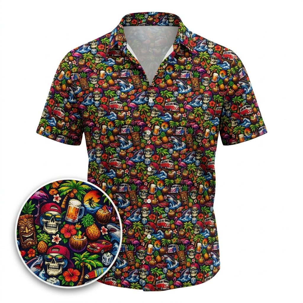 Skull Island Happy Hour Hawaiian Shirt (Classic Silk-Finish)
