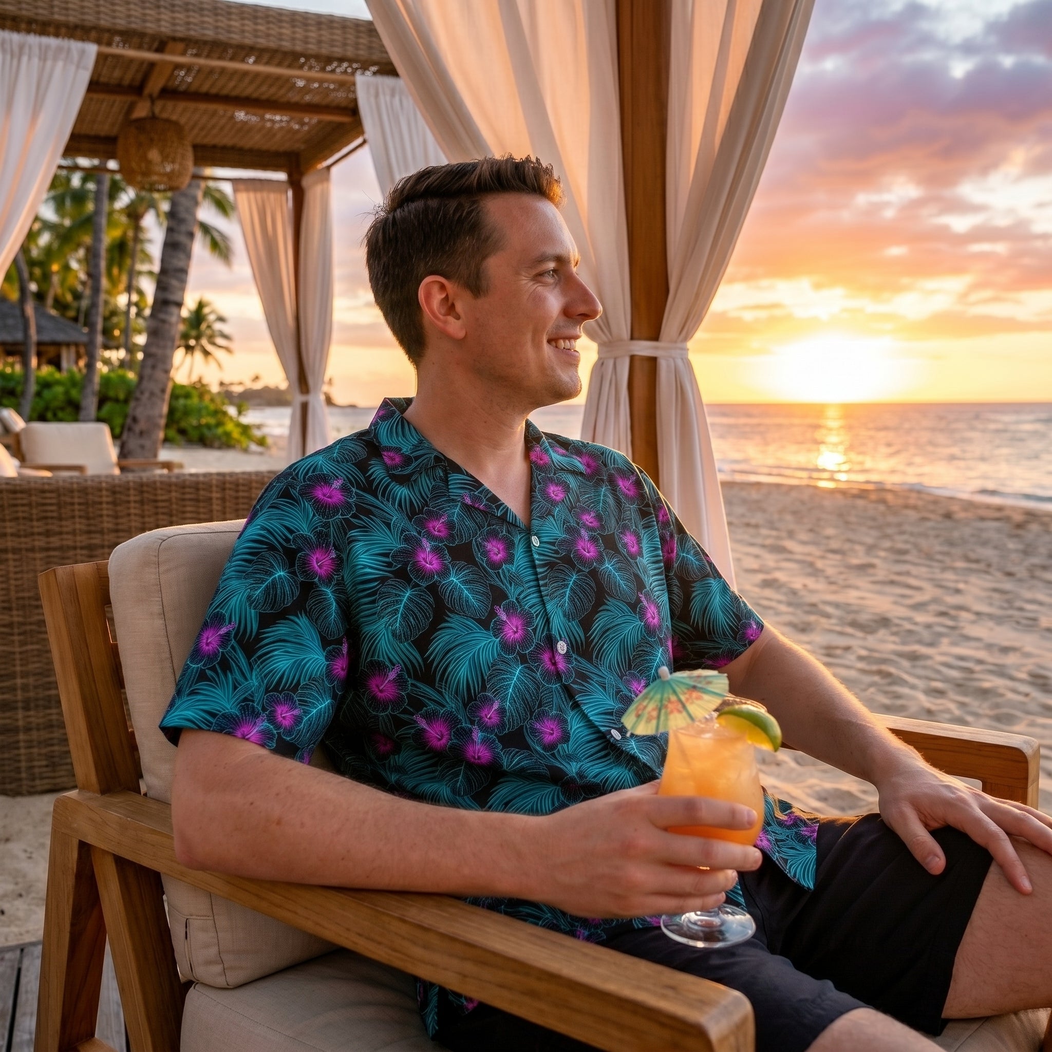Phosphor Palms Hawaiian Shirt (Oversized Classic)